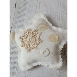 White plush star handmade button ornament Xmas decor